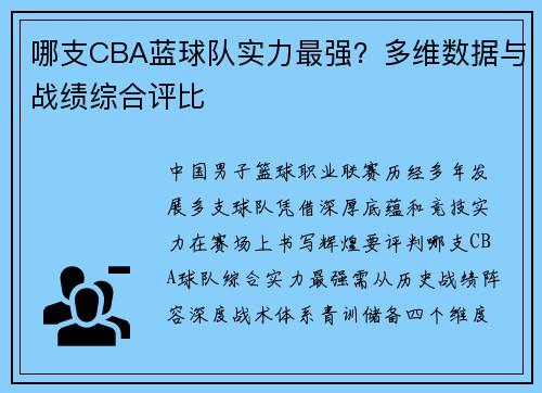哪支CBA蓝球队实力最强？多维数据与战绩综合评比
